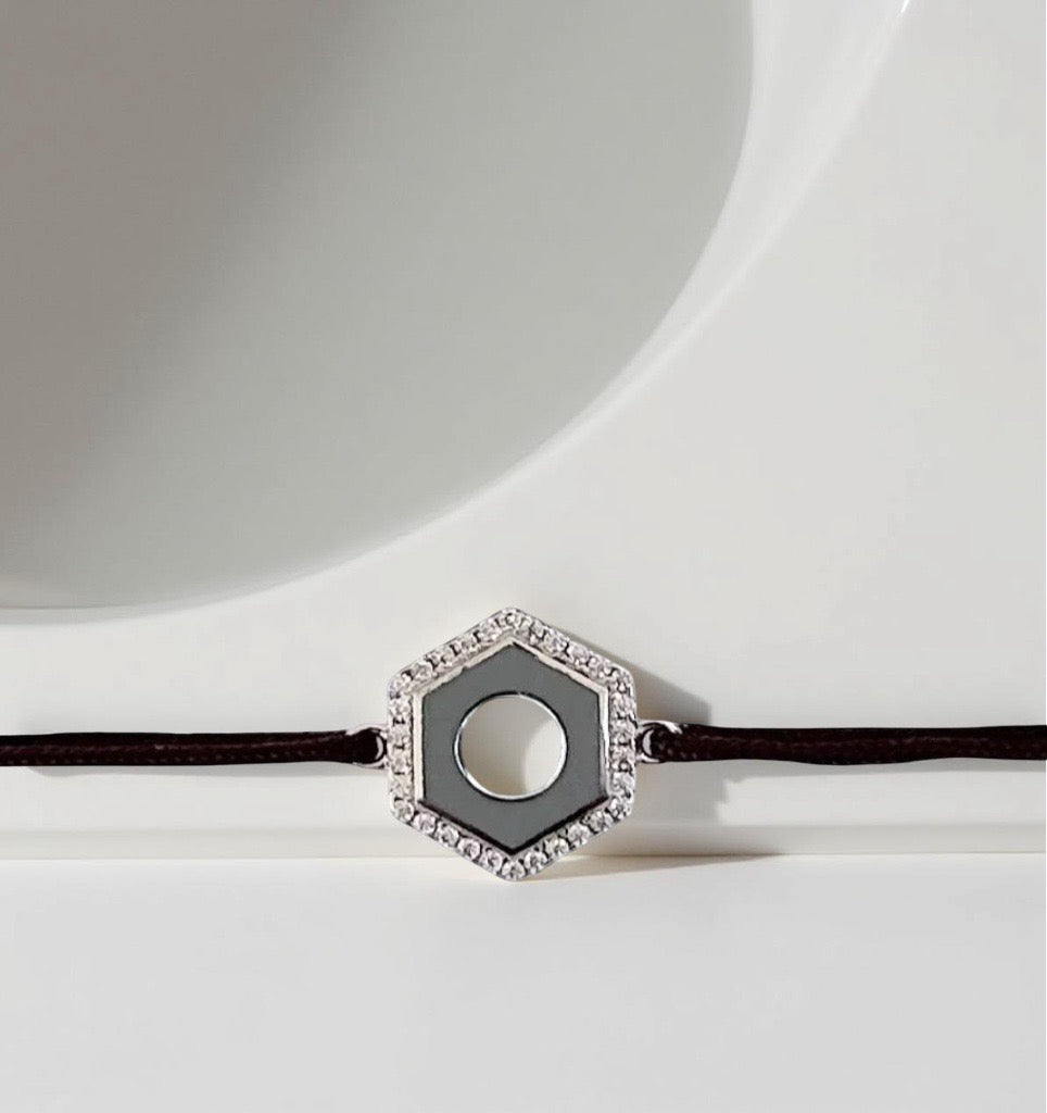 Bracelet : Ecrou Serti | Argent 925 sur cordon