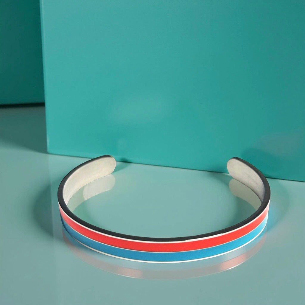Bracelet "bicolore" jonc doré turquoise orange