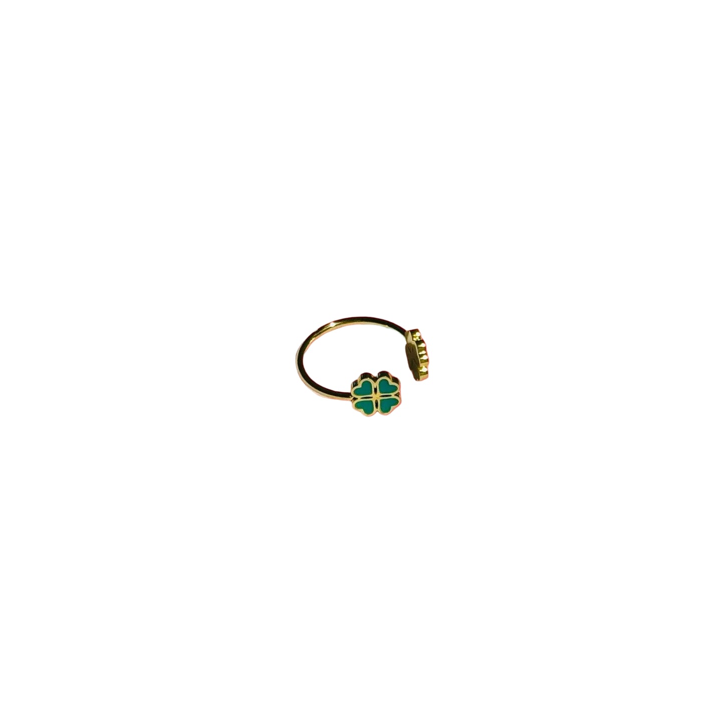Bague "Lucky" émaillée verte dorée