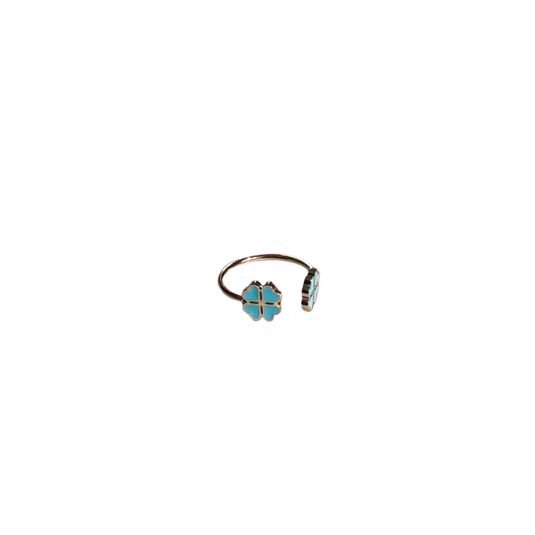 Bague "Lucky" émaillée turquoise dorée