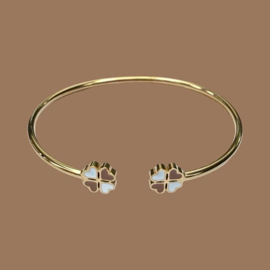 Bracelet "Lucky" émaillé taupe blanc