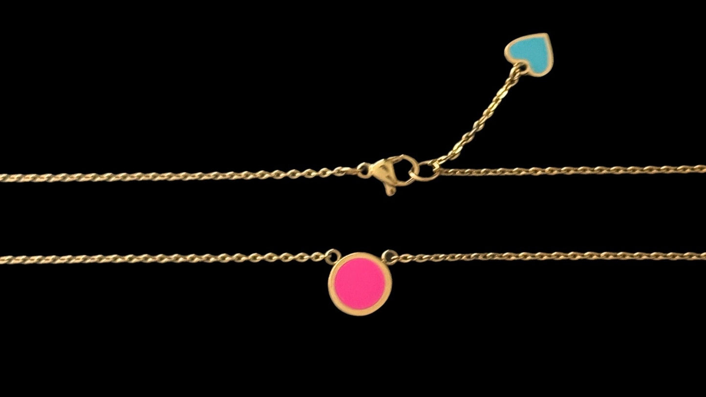 Pendentif doré émaillé bicolore turquoise / rose