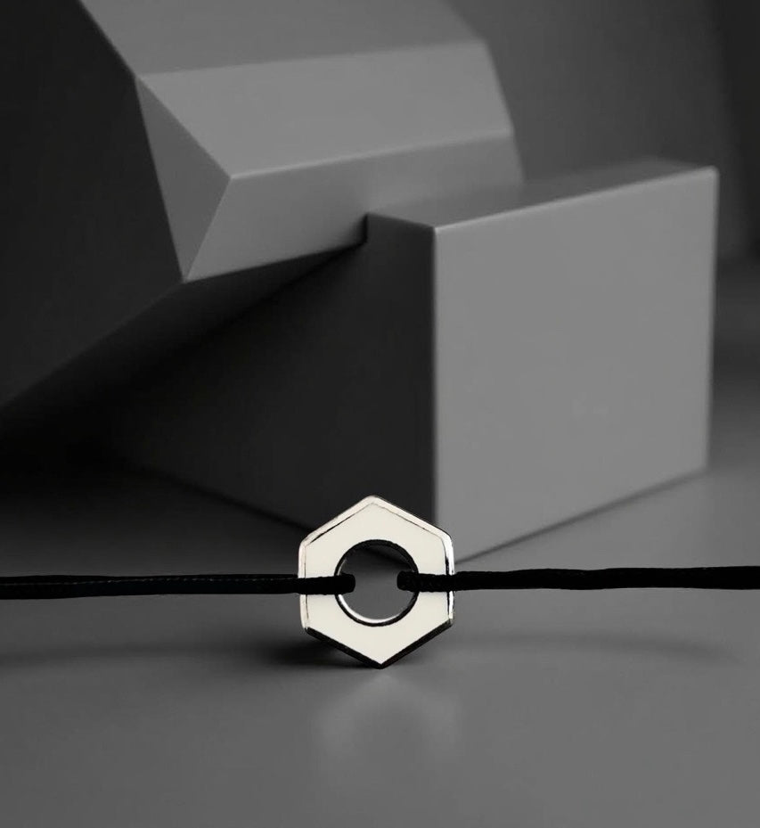 Bracelet : Ecrou bicolore  | argent sur cordon