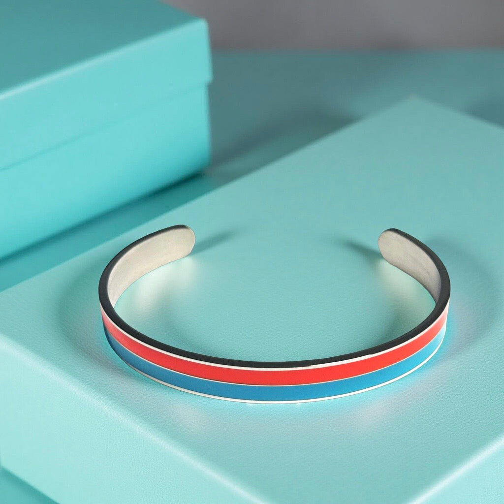 Bracelet "bicolore" jonc doré turquoise orange