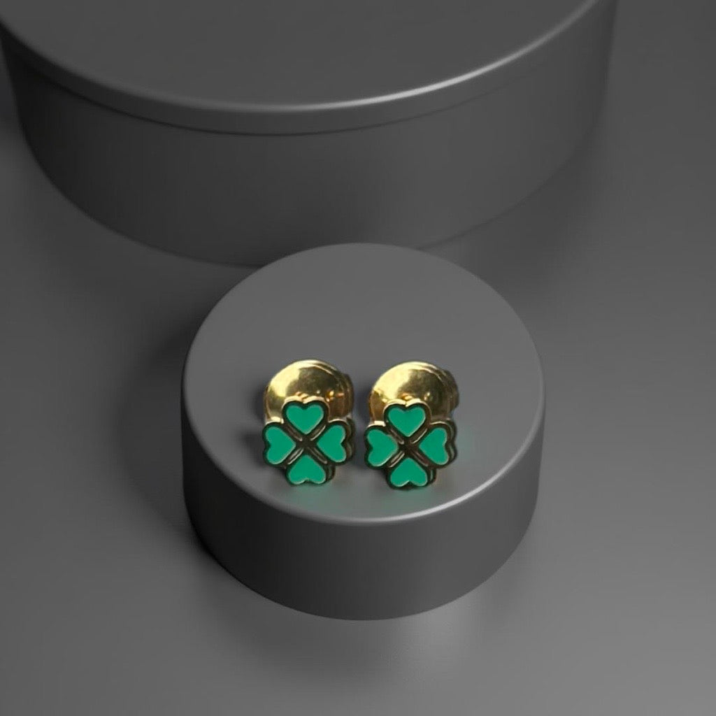 Boucles d'oreille "trèfle" dorées vert