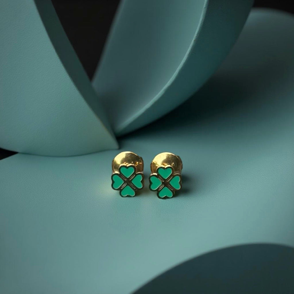 Boucles d'oreille "trèfle" dorées vert