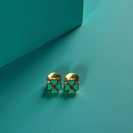 Boucles d'oreille "trèfle" dorées vert