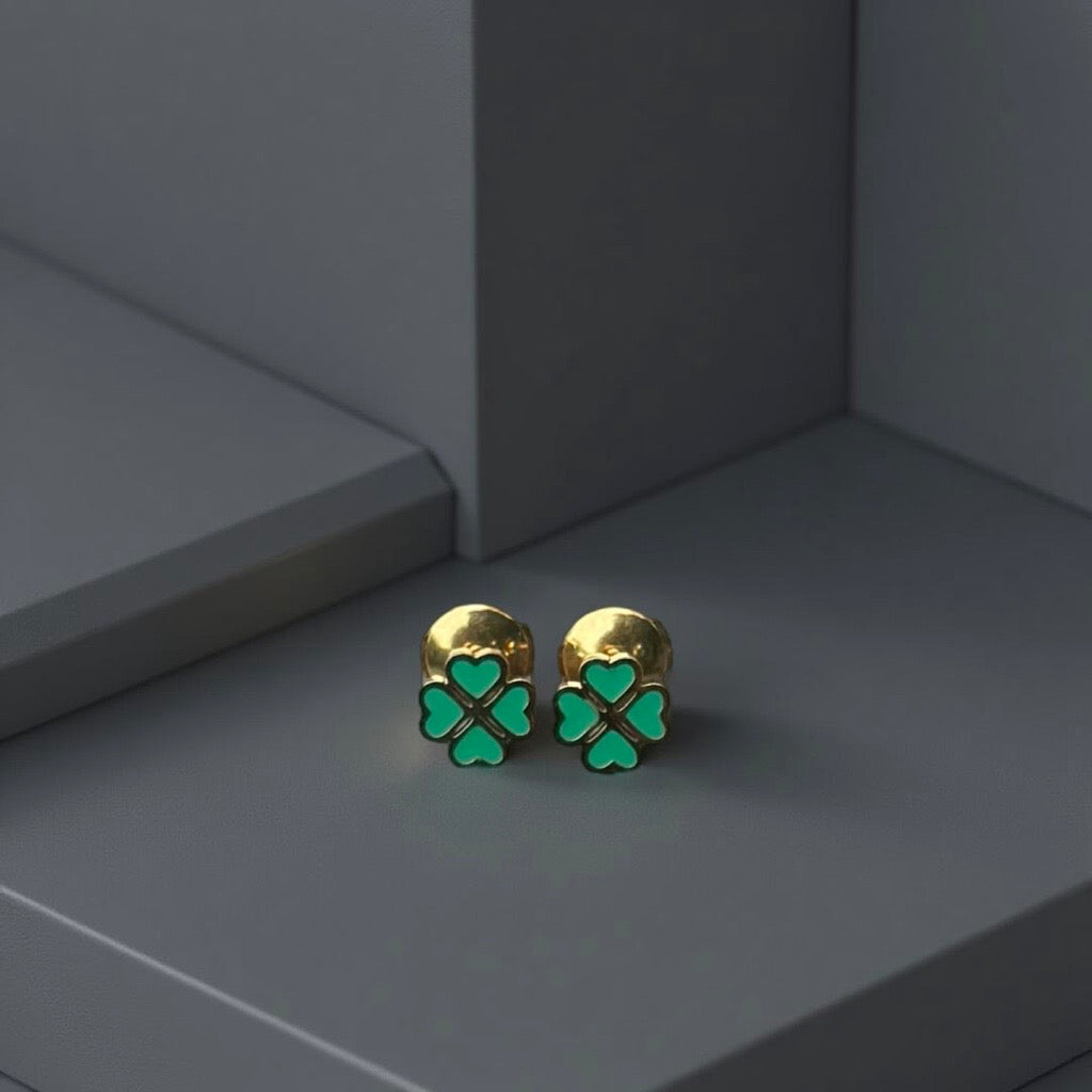 Boucles d'oreille "trèfle" dorées vert