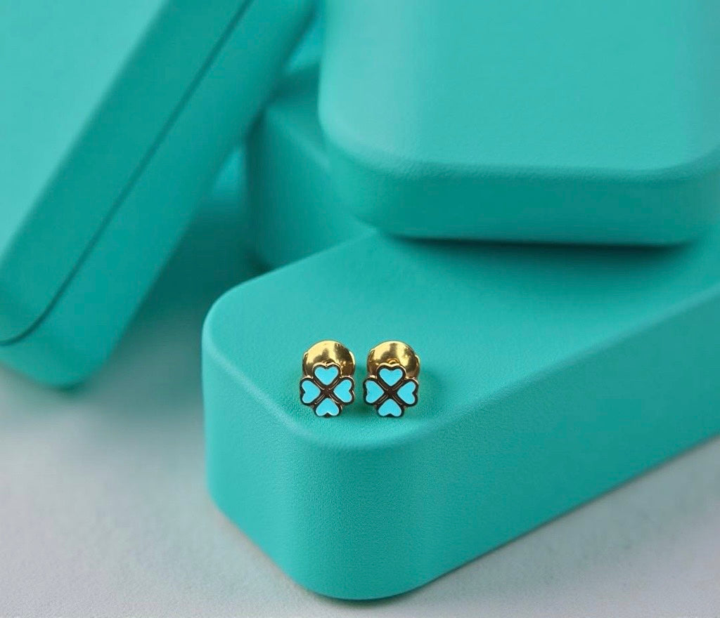 Boucles d'oreille "Lucky" émaillées turquoise