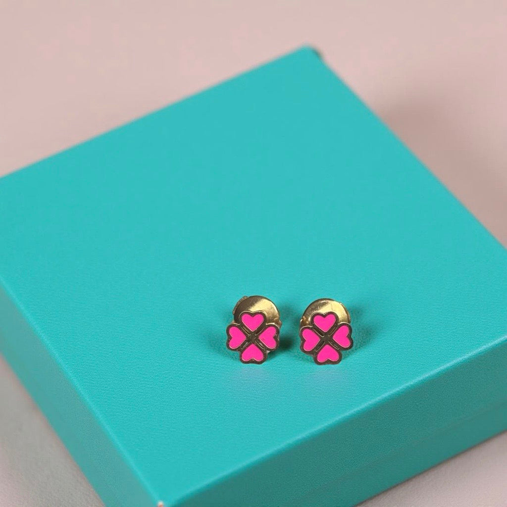 Boucles d'oreille "Lucky" émaillées roses