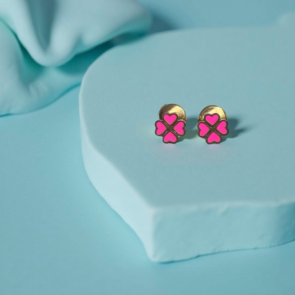 Boucles d'oreille "Lucky" émaillées roses
