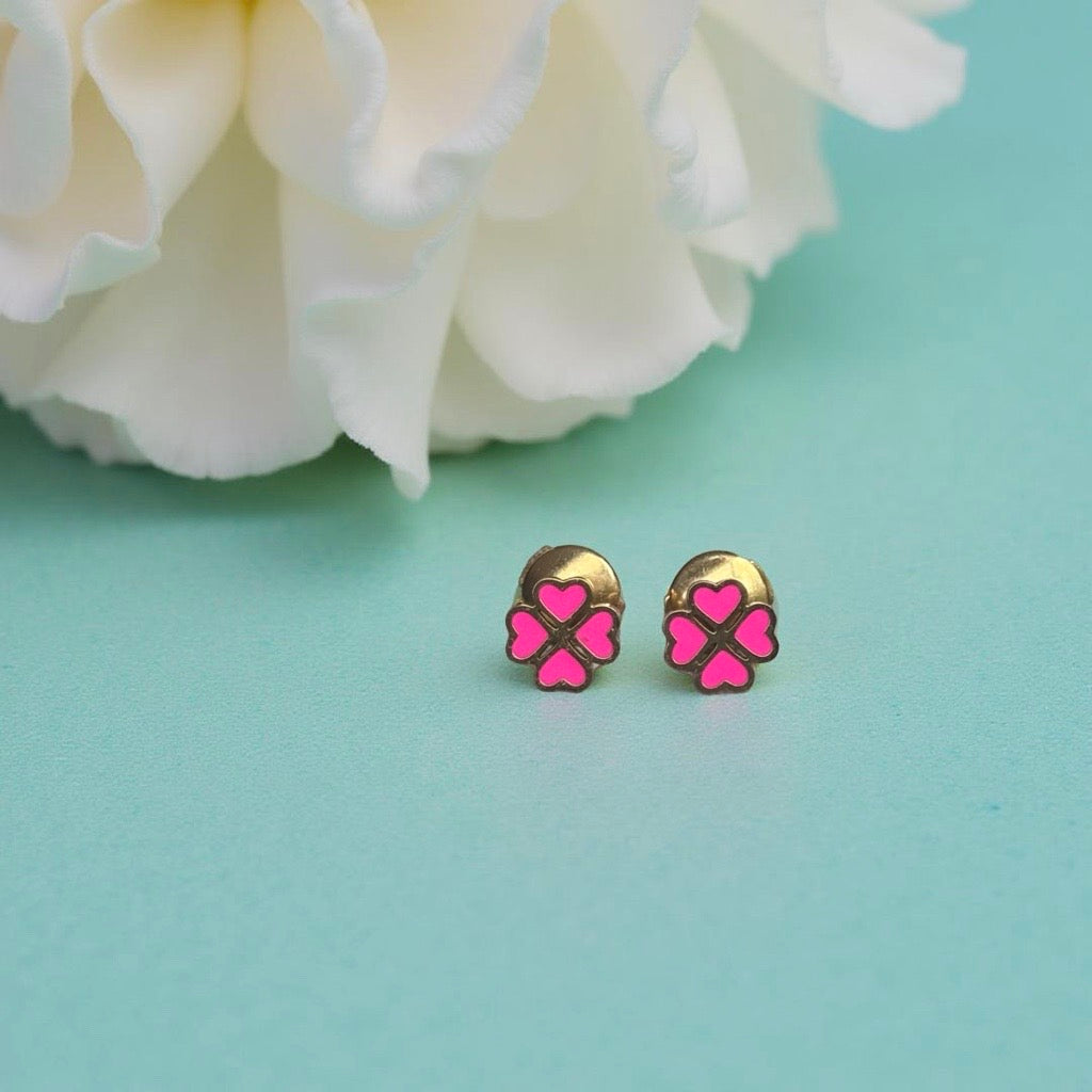 Boucles d'oreille "Lucky" émaillées roses