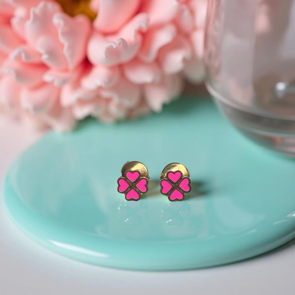 Boucles d'oreille "Lucky" émaillées roses