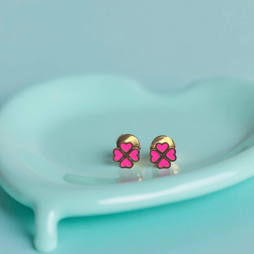 Boucles d'oreille "Lucky" émaillées roses