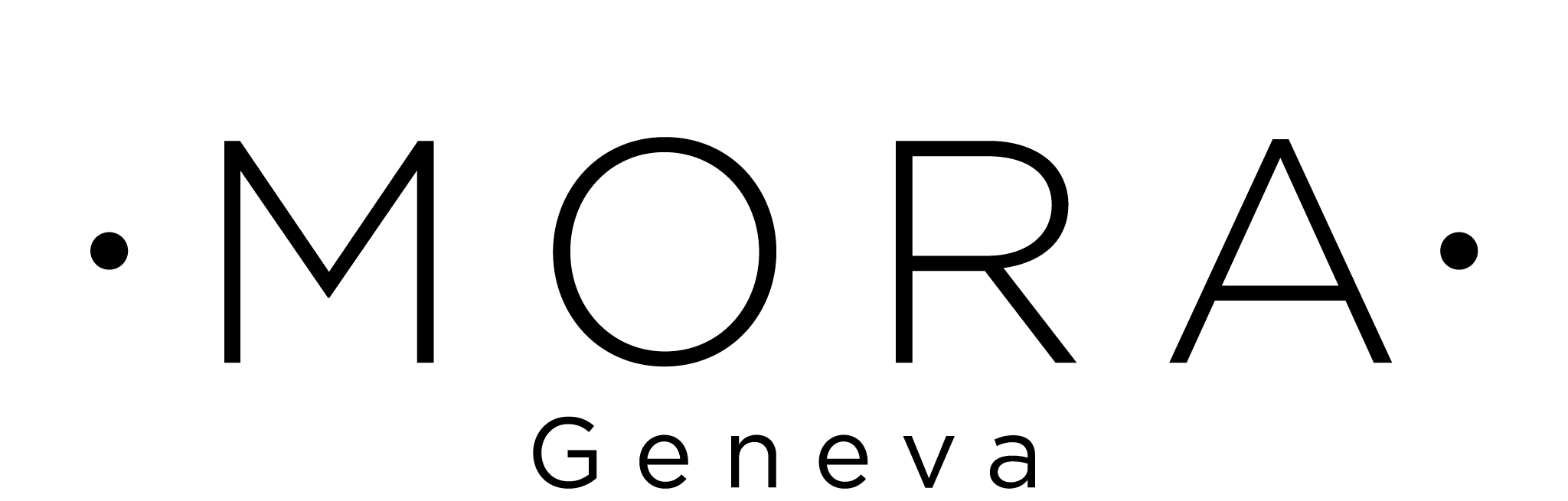 Logo minimaliste noir avec texte MORA et Genève, design épuré sur fond blanc, bijouterie Genève